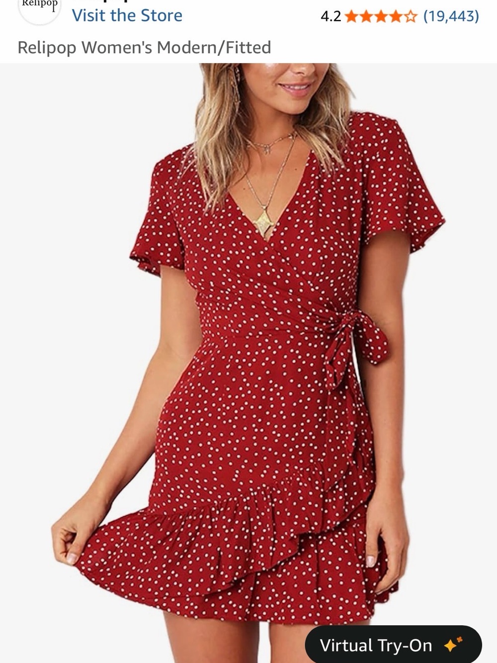 Red Polka Dot Wrap Mini Dress with Ruffle Hem